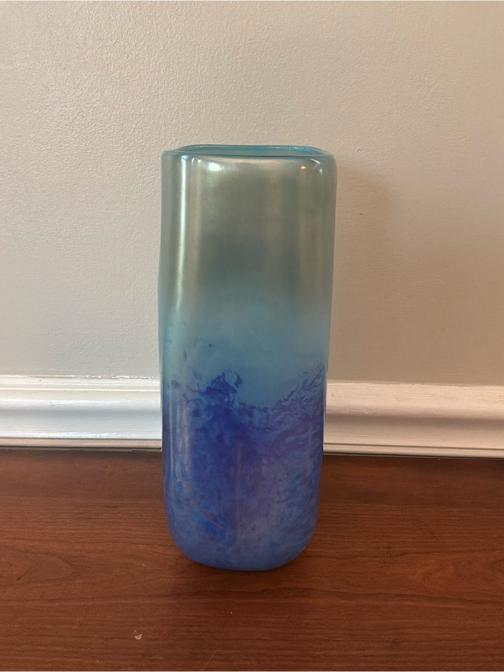 9” Teleflora Contemporary Glass sky Blue Turquoise Aqua Rectangle vase
